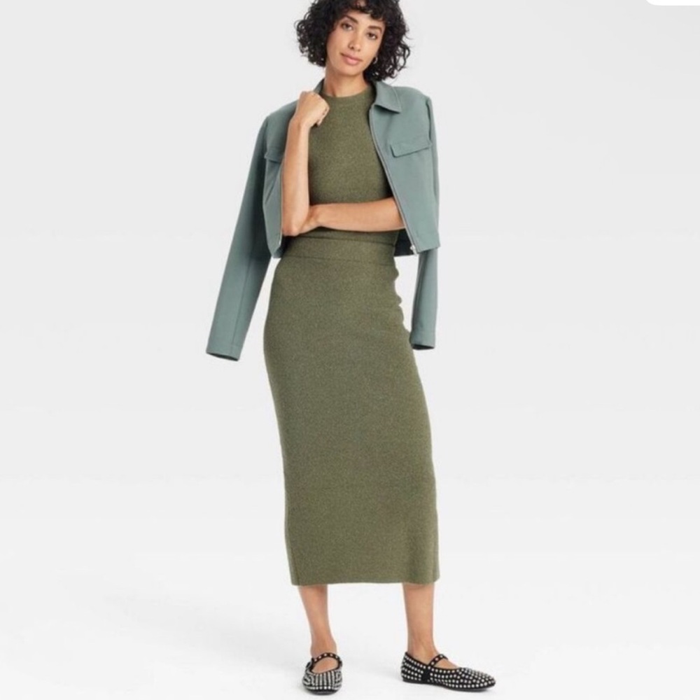 A New Day Olive Green Women's Skirt Set